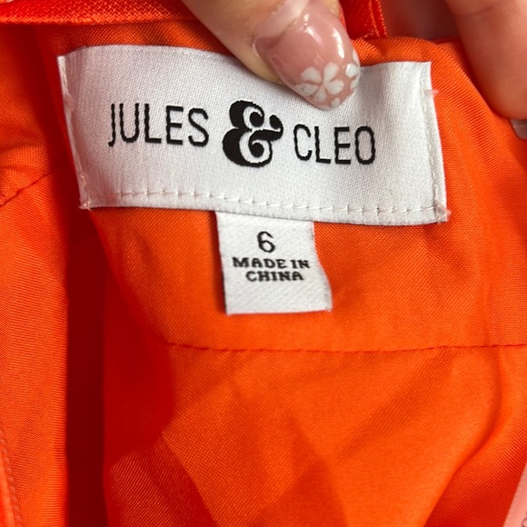 SOLD Jules & Cleo Brocade Strapless Orange Ball Gown Prom Dress Size 6 - Picture 4 of 8